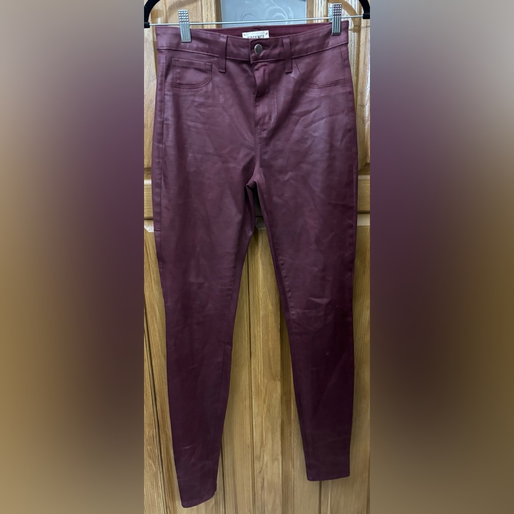 L'Agence Size 28 Margot Hight Rise Dark Wine Coated Skinny Ankle Jeans